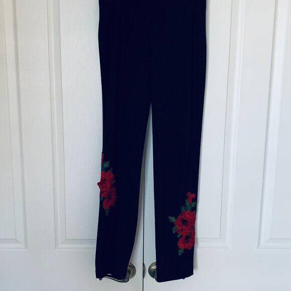 Joseph Ribkoff Black Stretch Pant with Beautiful Embroidered 3-D Rose Detail sz8 - Picture 9 of 10